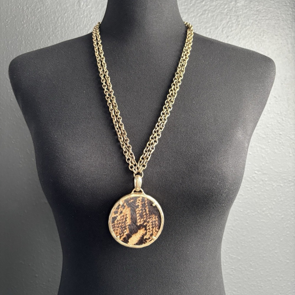Patricia Nash 28" Charm Pendant Necklace Double-Chain Python Goldtone